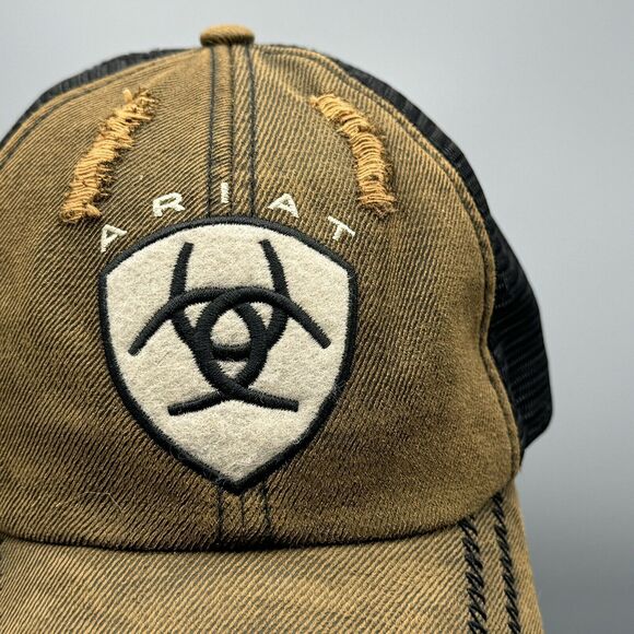 Distressed Ariat Brown Black Baseball Truckers Mesh Hat Adjustable Strap Western - Picture 4 of 12